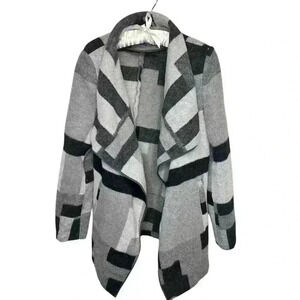 French Connection Wool Blend Open Front Drape Wrap Coat Black & Gray EUC, sz M